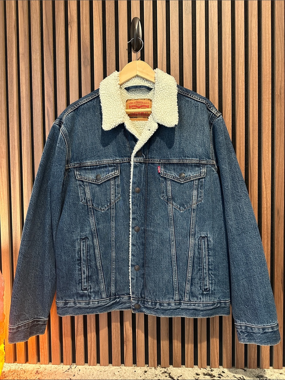 Levi's Blue Denim Jacket with Cream Sherpa Collar